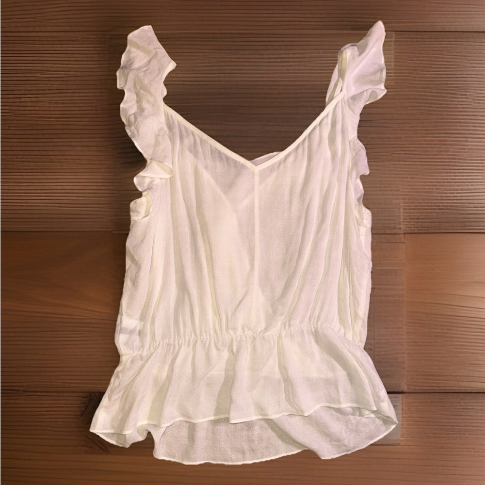 PAIGE Women’s Fenna Ruffle Top Ivory Light Weight Blouse Bohemian Summer Small - Picture 4 of 8